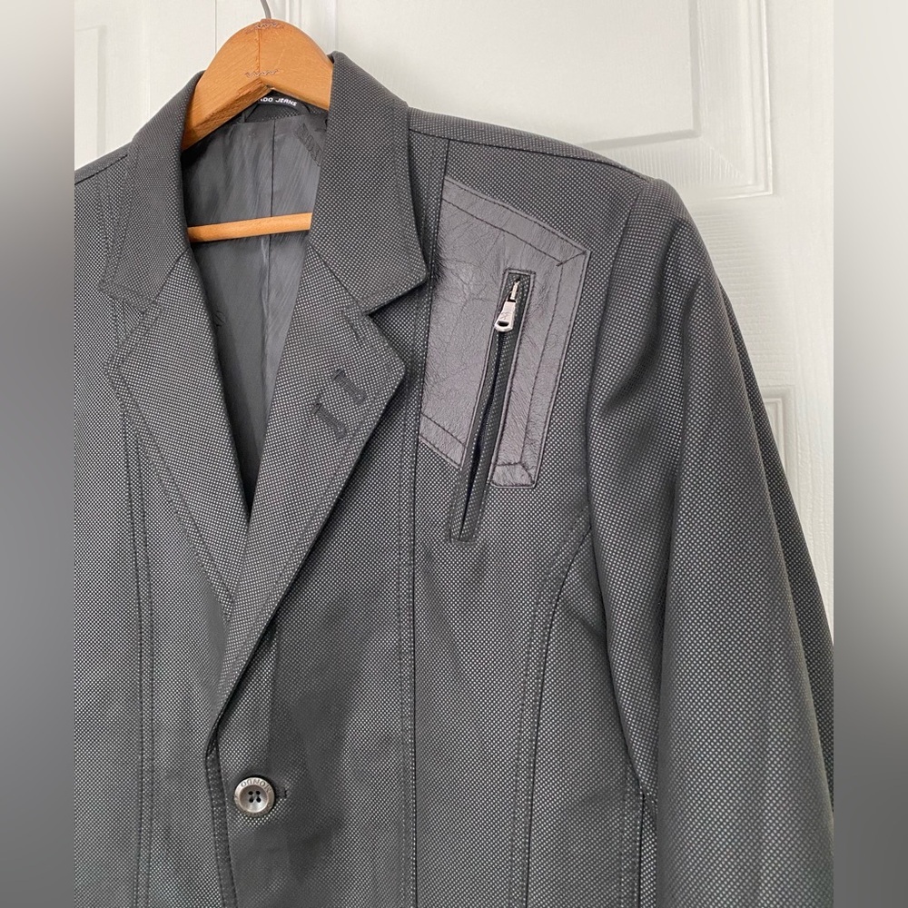 Mondo Menswear Blazer Jacket Black Zipper Leather Accent New size X-Large - Picture 6 of 15